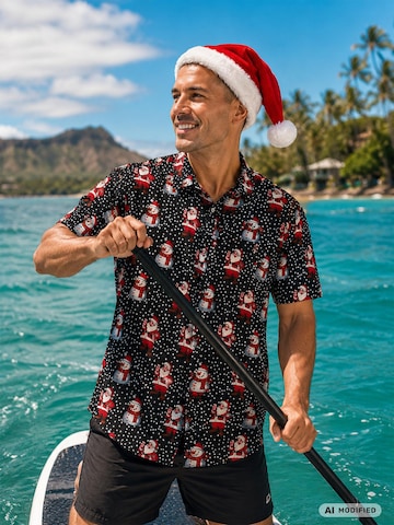 Regular fit Camicia 'Christmas Santa Likes' di King Kameha in nero