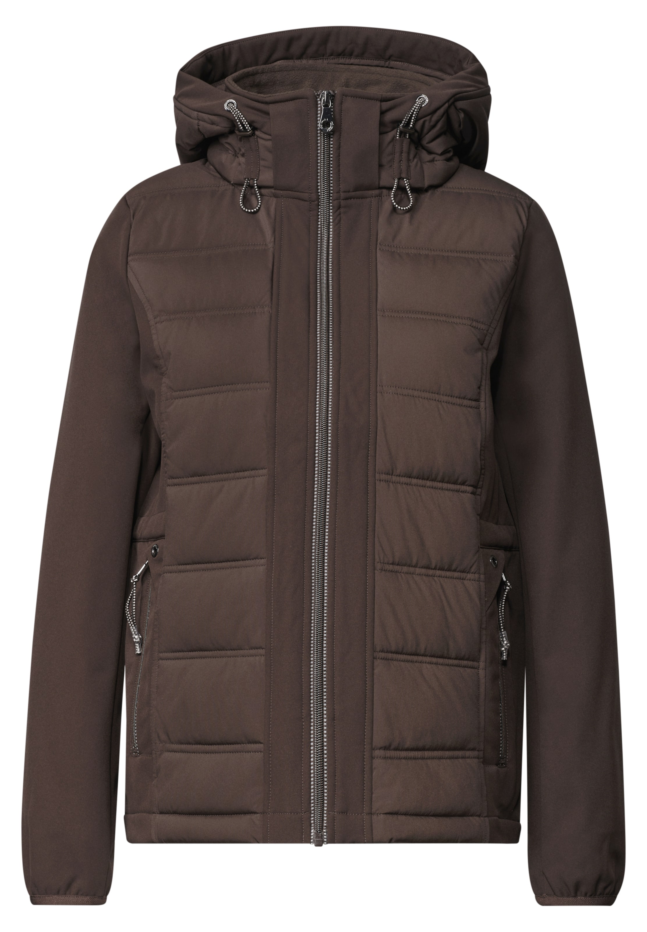 STREET ONE Softsheljacke mit Kapuze und Steppdetails in Braun: Vorderseite