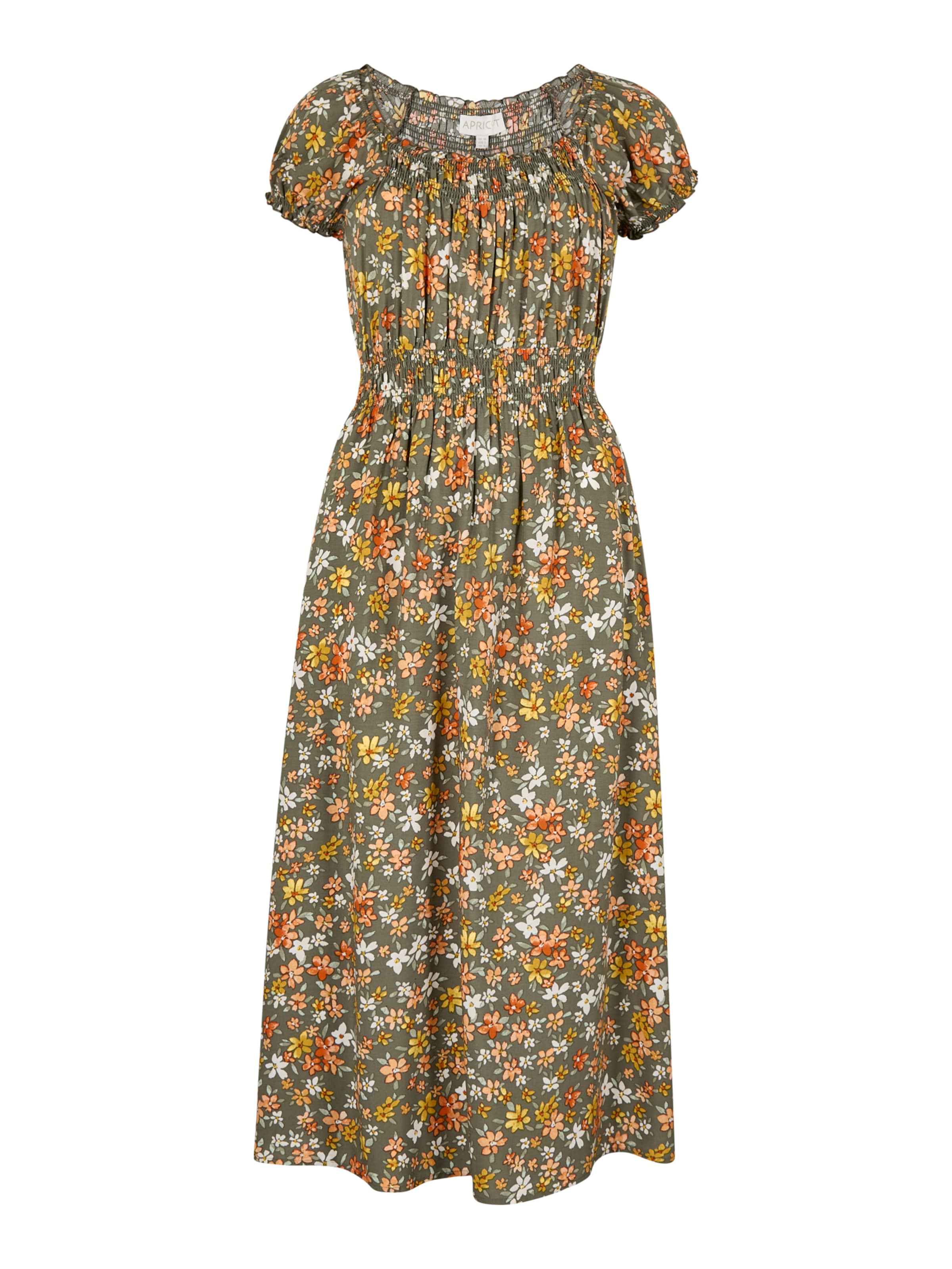 Apricot Ditsy Floral Print Milkmaid Midi Dress ' ' in Grün: Vorderseite