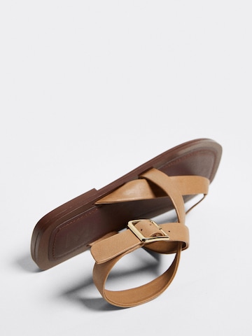 MANGO T-Bar Sandals 'Empty' in Brown