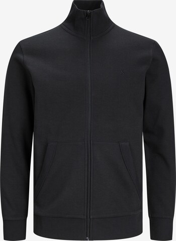 JACK & JONES Zip-Up Hoodie 'Epaulos' in Black: front