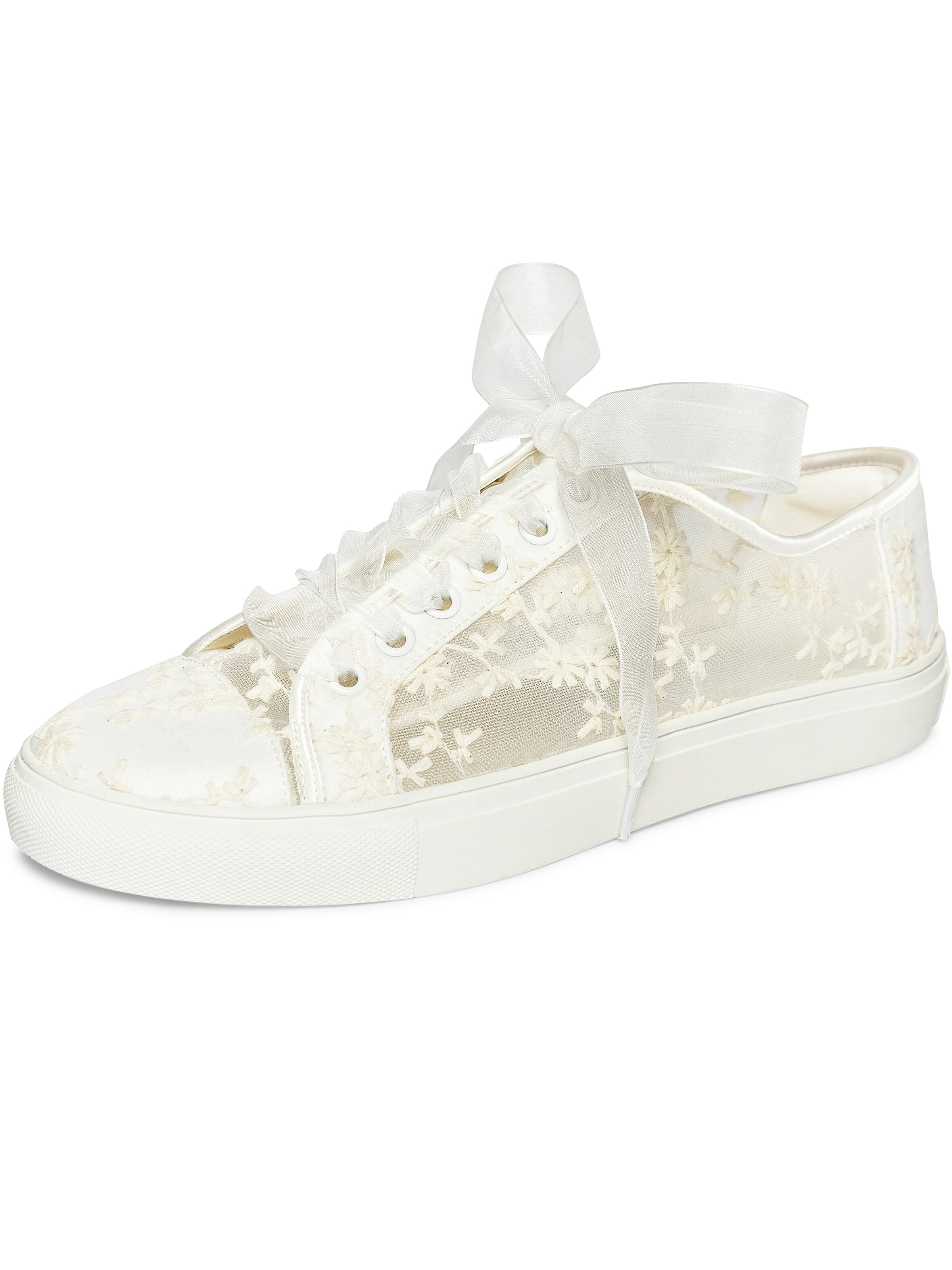 jiajia Sneakers '883-5 Weiße Brautsneaker aus besticktem Mesh mit Schleifen-Schnürung' in Beige: front