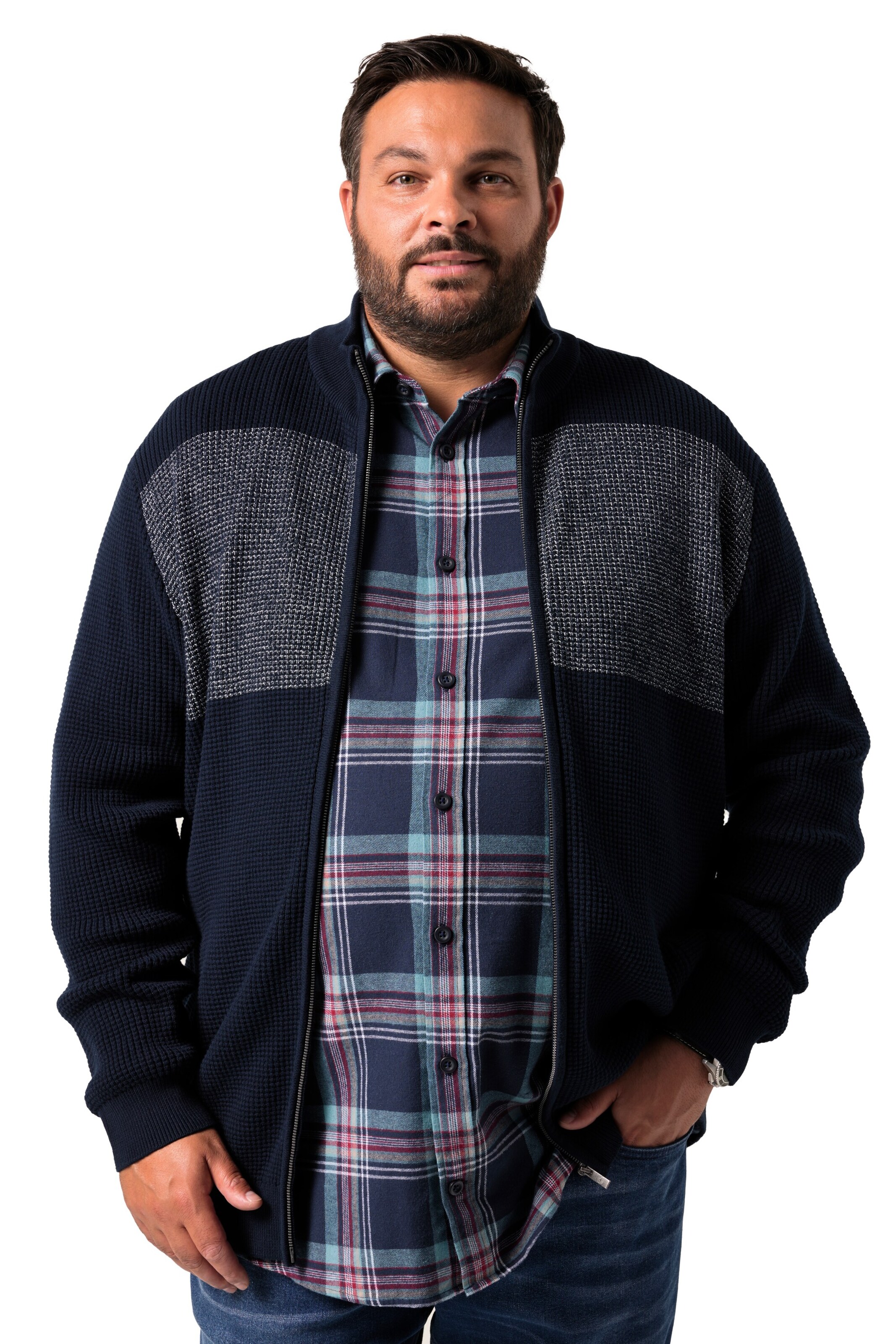 Men Plus Strickjacke in Blau