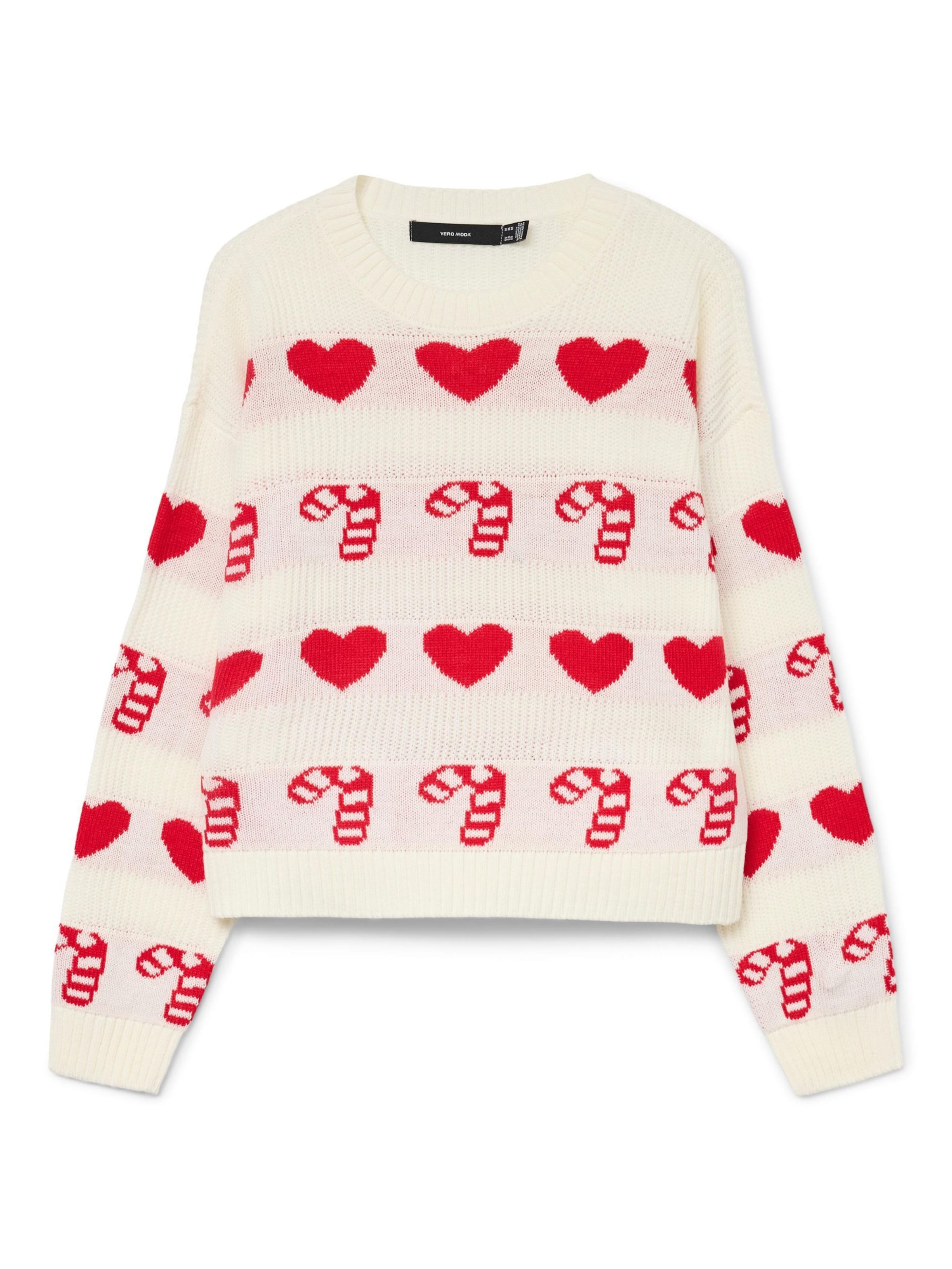 VERO MODA Pullover 'CANDYHEARTS' in beige / rot, Produktansicht