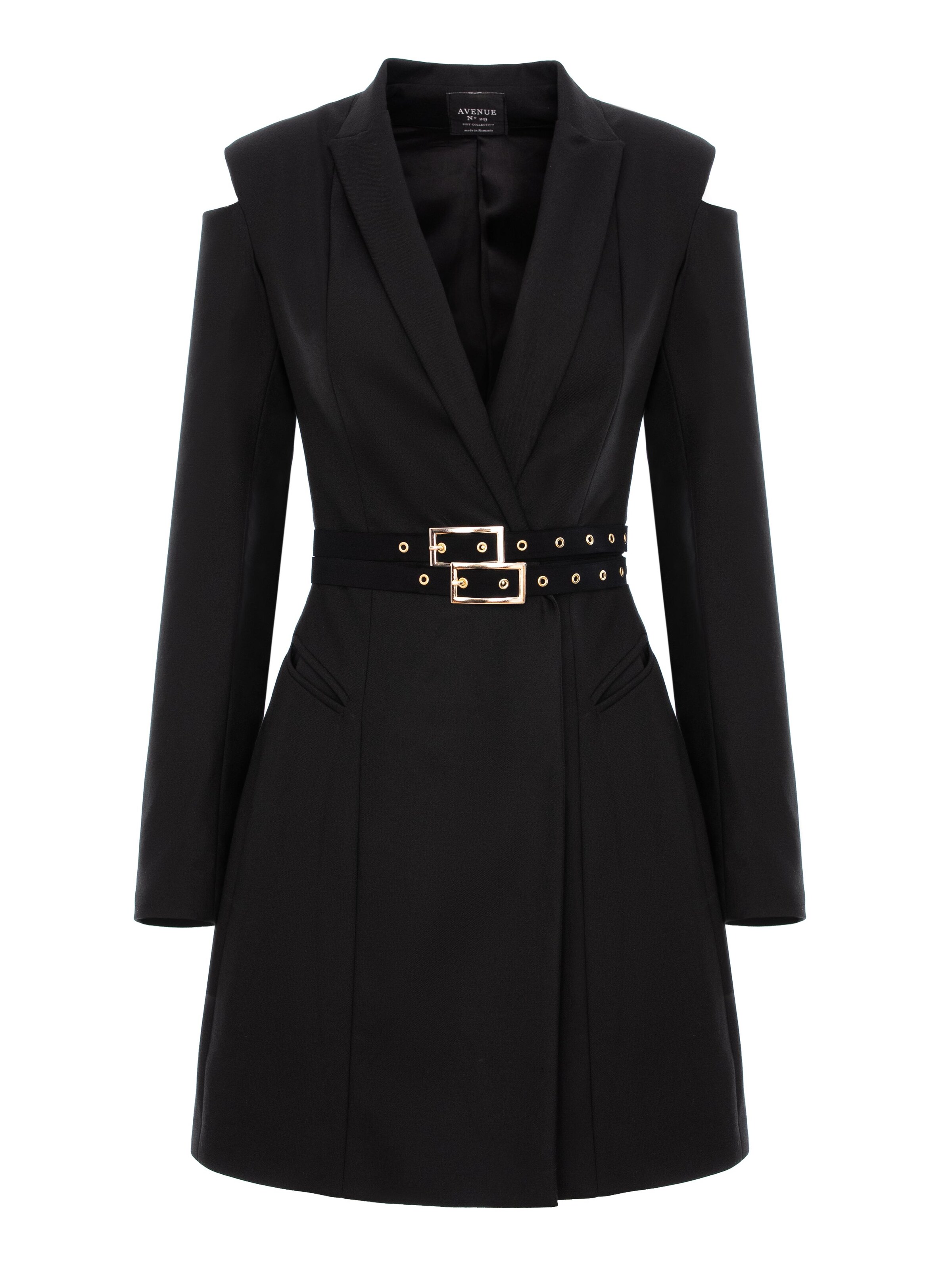 AVENUE N°29 Kjole 'Cut-out Blazer Dress With Double Belt' i 32 i sort, Produktvisning