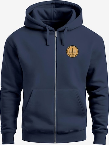 Neverless Sweatjacke 'Bäume Badge' in Blau: Vorderseite