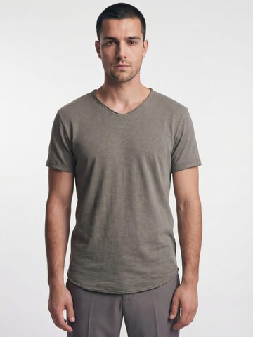Antargo Shirt 'V-Neck Slub' in Grey: front