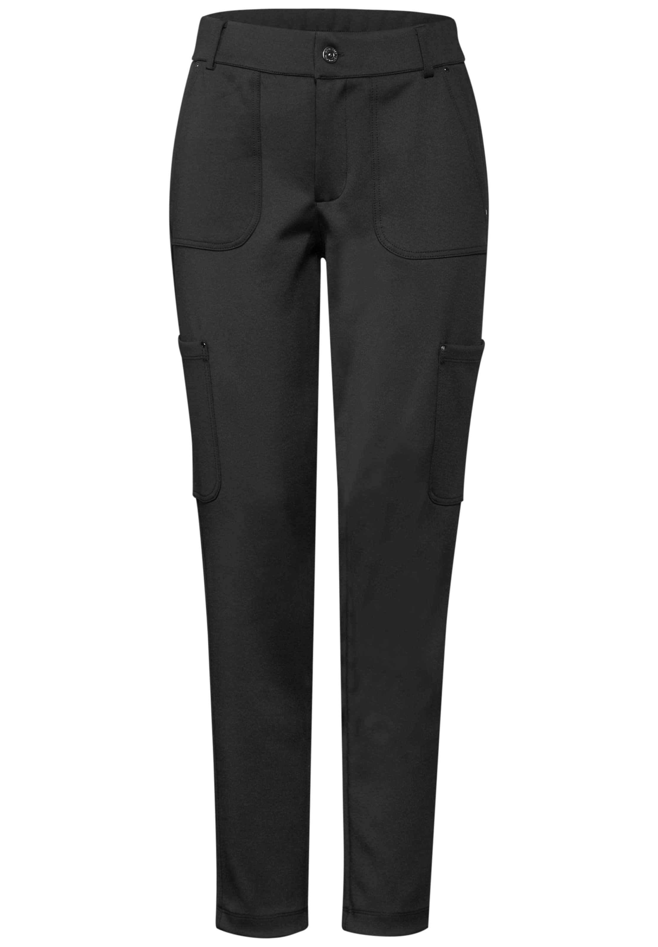 STREET ONE Slimfit Jersey Twill Cargo-Hose in Schwarz: Vorderseite