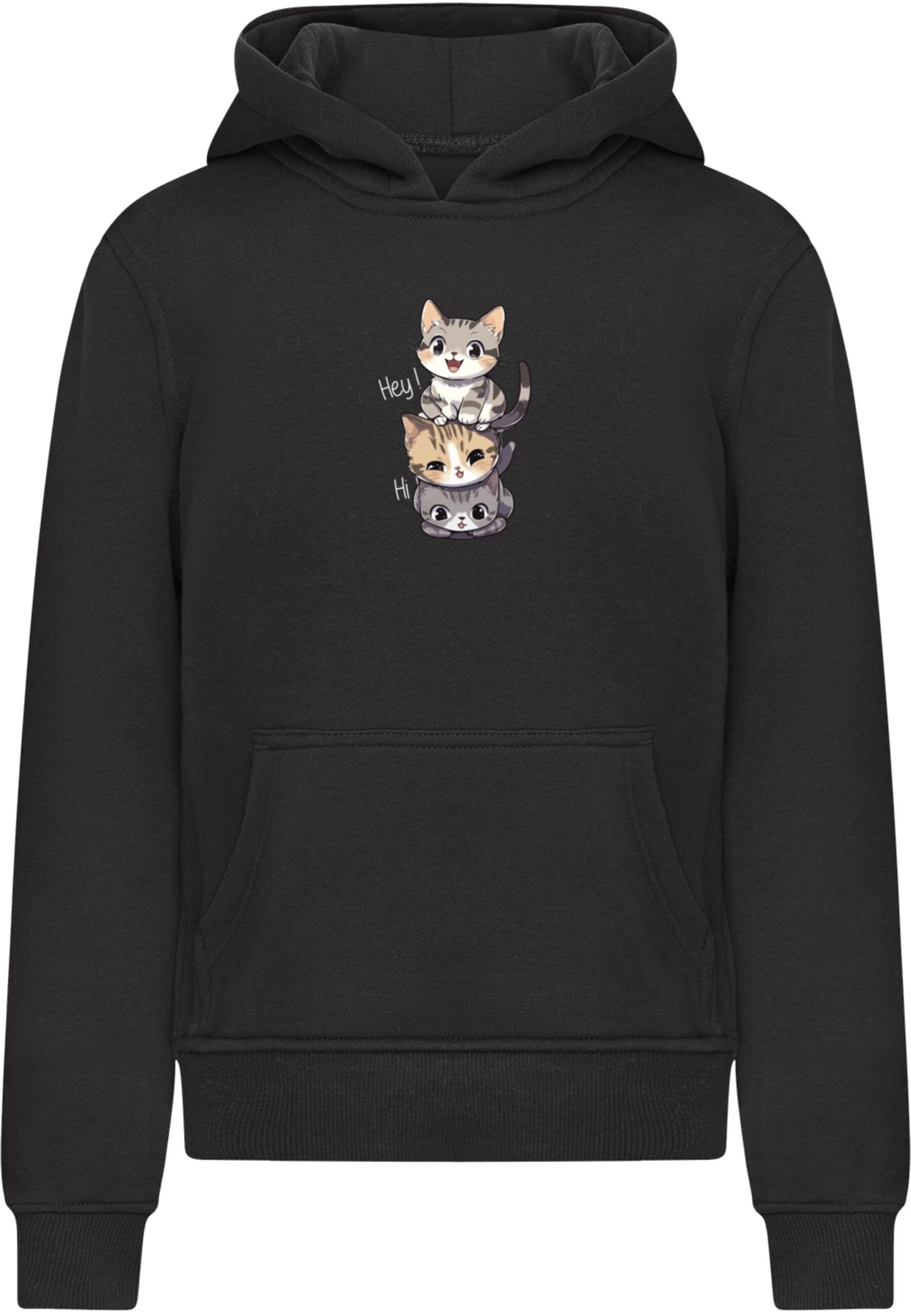Merchcode Sweatshirt 'Hi Cats' in Zwart: voorkant