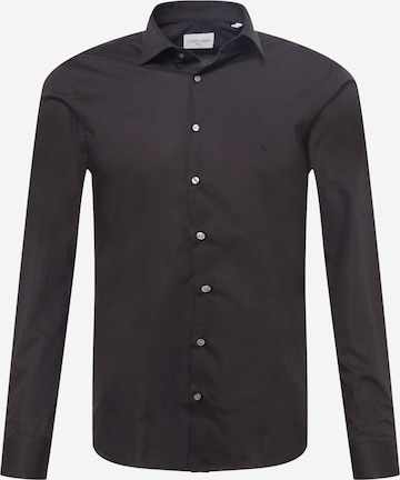 Calvin Klein Слим Деловая рубашка в Черный: спереди