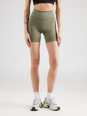 Hummel Skinny Workout Pants in Green: front