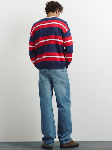 Pull&Bear Sweater 'POLO PUNTO ML STRIPES BSC' in Blue