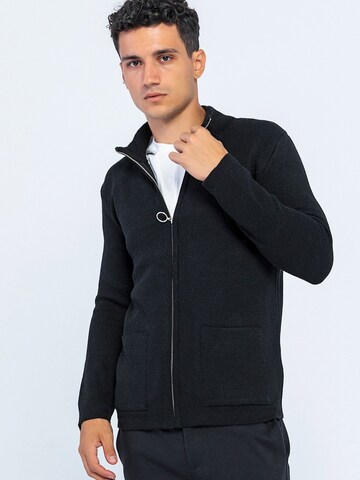 Ron Tomson Knit Cardigan in Black: front