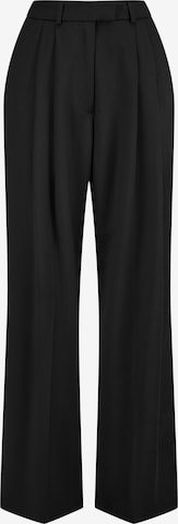 Nicowa Slimfit Anzughose 'ROSCIWO', weites Bein, Bundfalten, Model trägt Größe 34 in Schwarz: Vorderseite