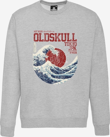 Oldskull Sweatshirt 'Asian Big W Vintage Logo Graphic' in Grijs: voorkant