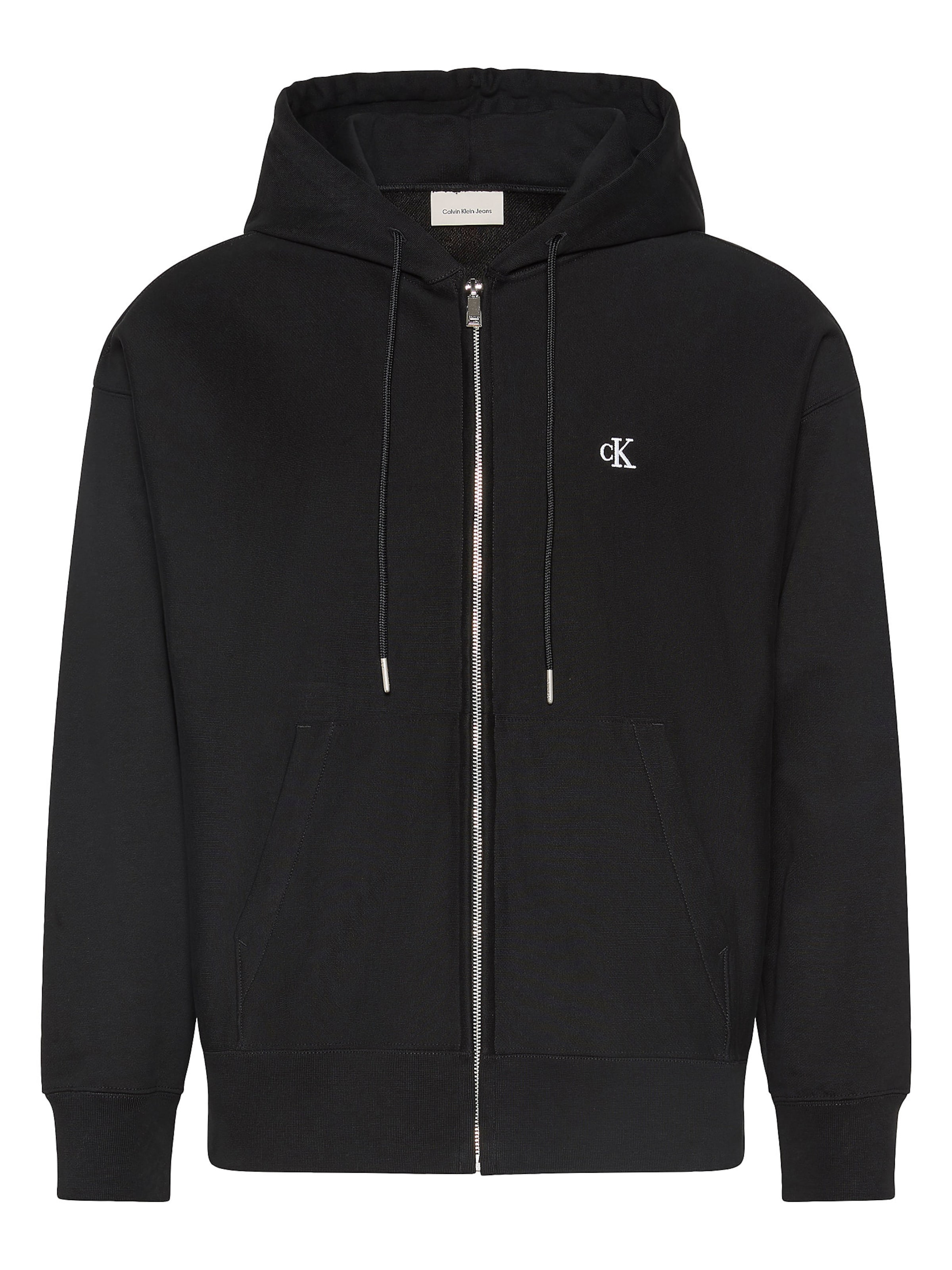 Calvin Klein Jeans Zip-Up Hoodie in Black / White, Item view