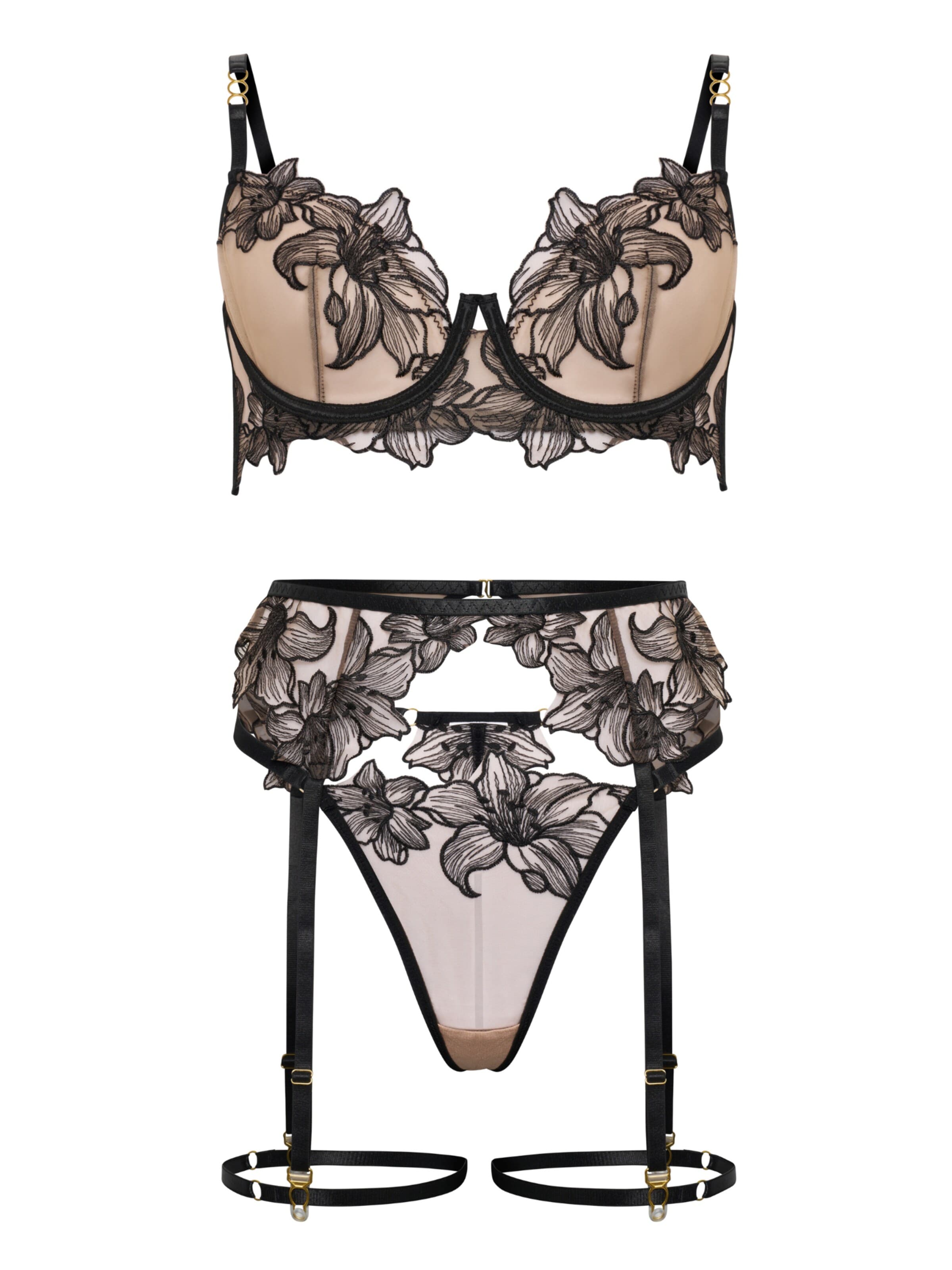 Orchibelle Balconette Wäsche-Sets 'Serena'‌‌‌‌‌‌‌ in Schwarz: Vorderseite