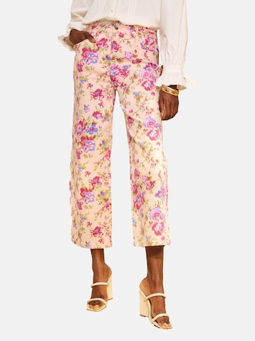 love & roses - Perna larga Calças de ganga em rosa: frente