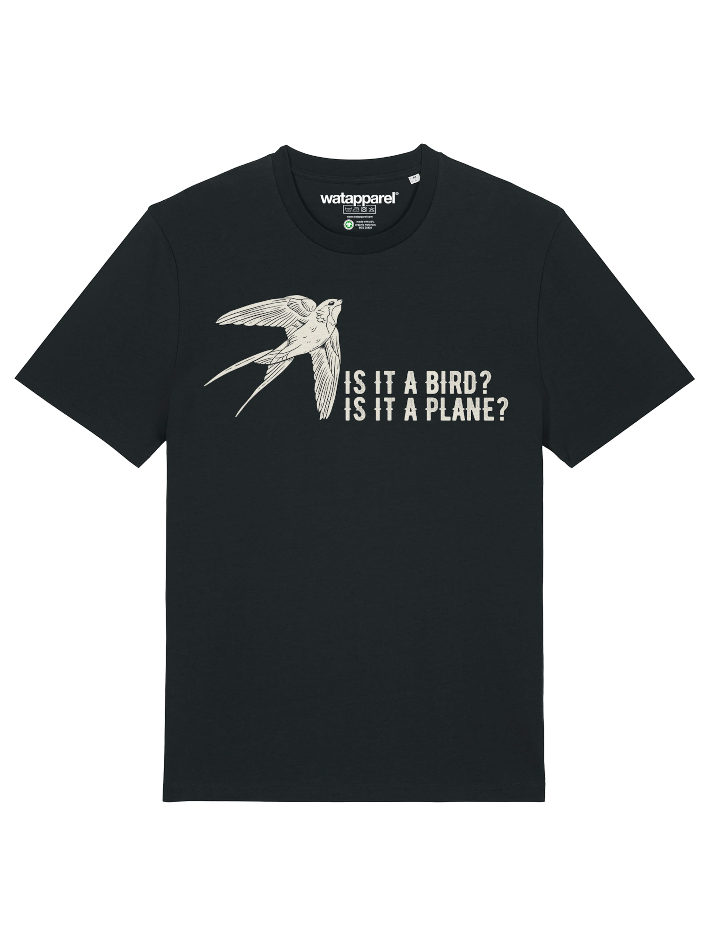 Watapparel Shirt 'Is It A Bird' in Zwart: voorkant