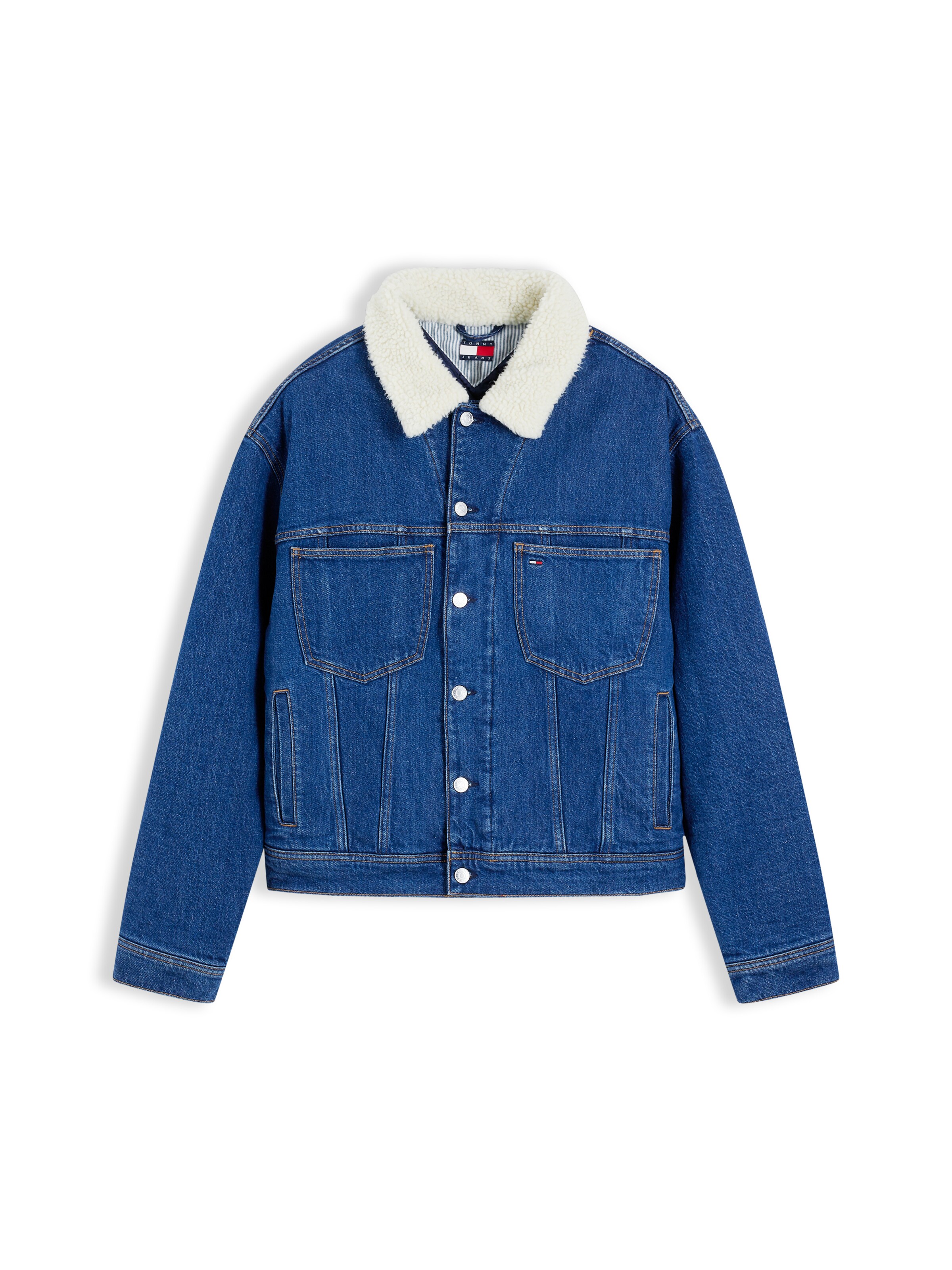 Tommy Jeans Overgangsjakke 'Archive' i XS i blue denim / hvid, Produktvisning