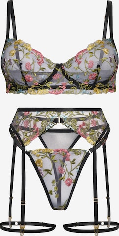 Orchibelle Bralette Underwear Sets in Black: front