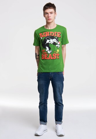 LOGOSHIRT Shirt 'Looney Tunes – Sylvester & Tweety' in Green
