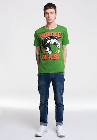 LOGOSHIRT T-Shirt 'Looney Tunes – Sylvester & Tweety' in Grün