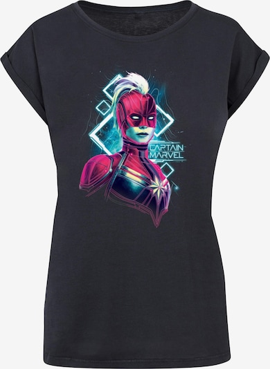 ABSOLUTE CULT T-shirt 'Captain Marvel - Neon Warrior' en marine / turquoise / rose / blanc, Vue avec produit