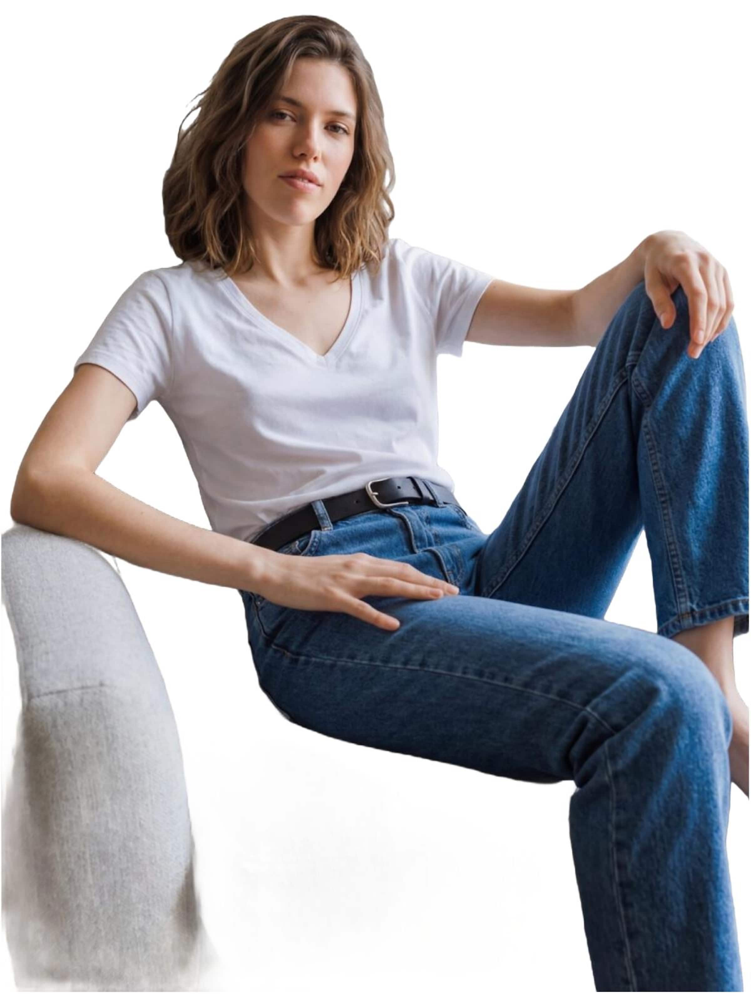 LTB Jeans - Camiseta 'LTB Jeans Damen Stretch-T-Shirt mit V-Ausschnitt' en blanco