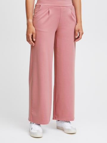 ICHI Wide leg Pleat-Front Pants 'Kate' in Pink: front