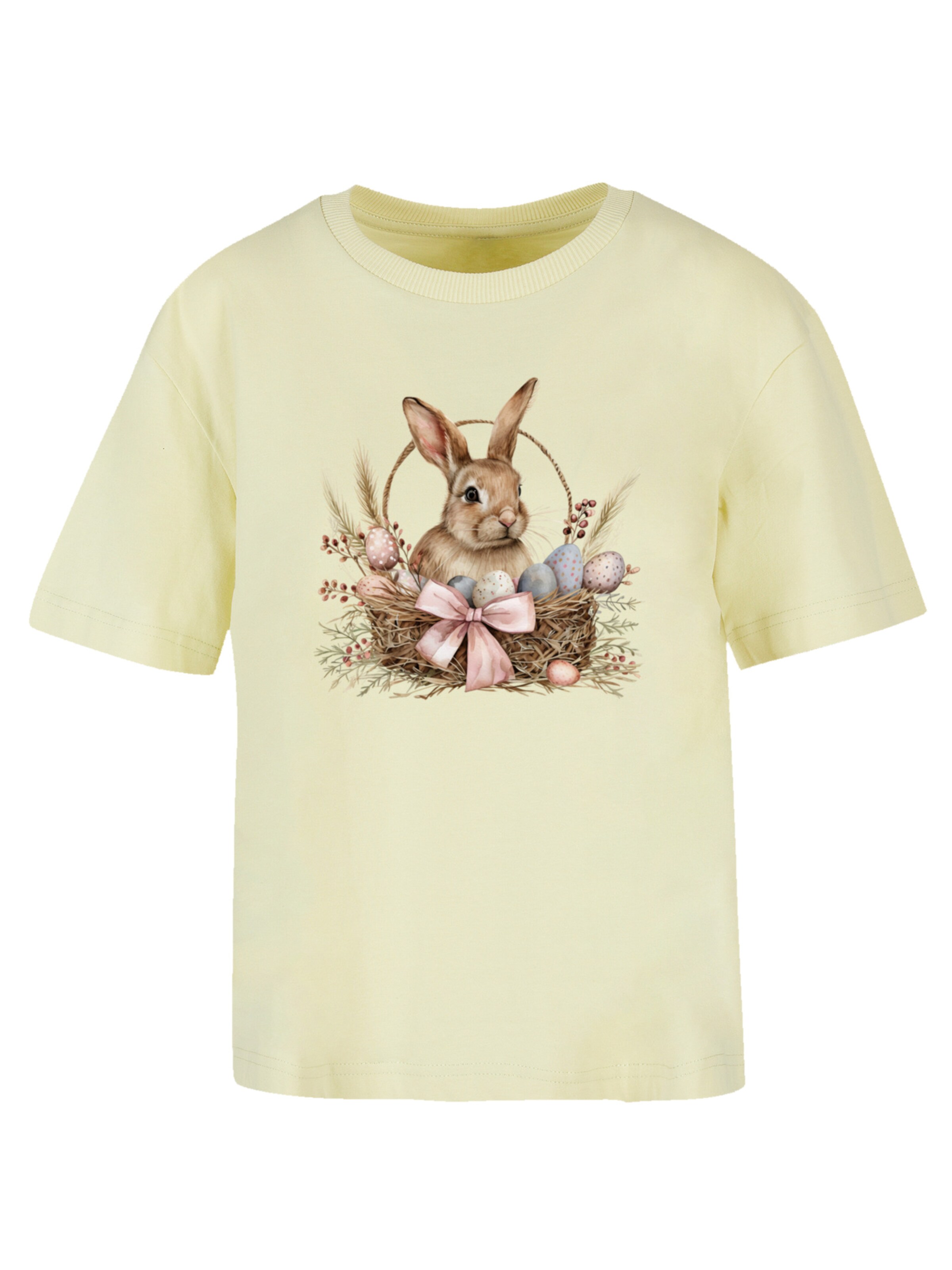 F4NT4STIC Shirt 'Osterhasen Korb Dekor' in Geel: voorkant
