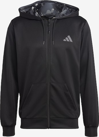 ADIDAS PERFORMANCE Athletic Zip-Up Hoodie 'Train Essentials Seasonal ' in Black: front