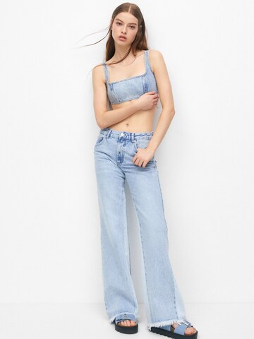 Wide leg Jeans de la Pull&Bear pe albastru: față