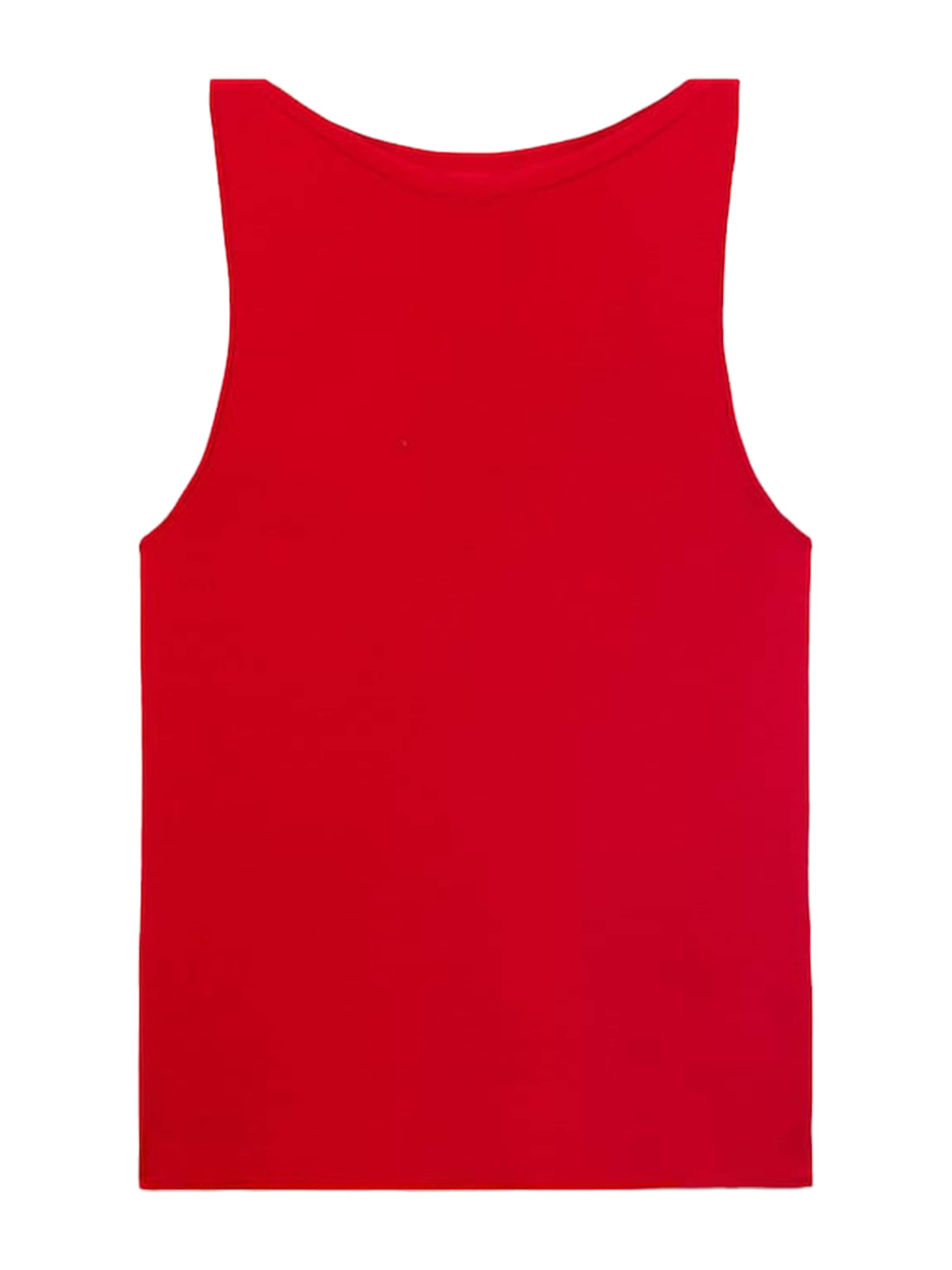 Top brodat 'SUENYO' de la MANGO pe roșu: față