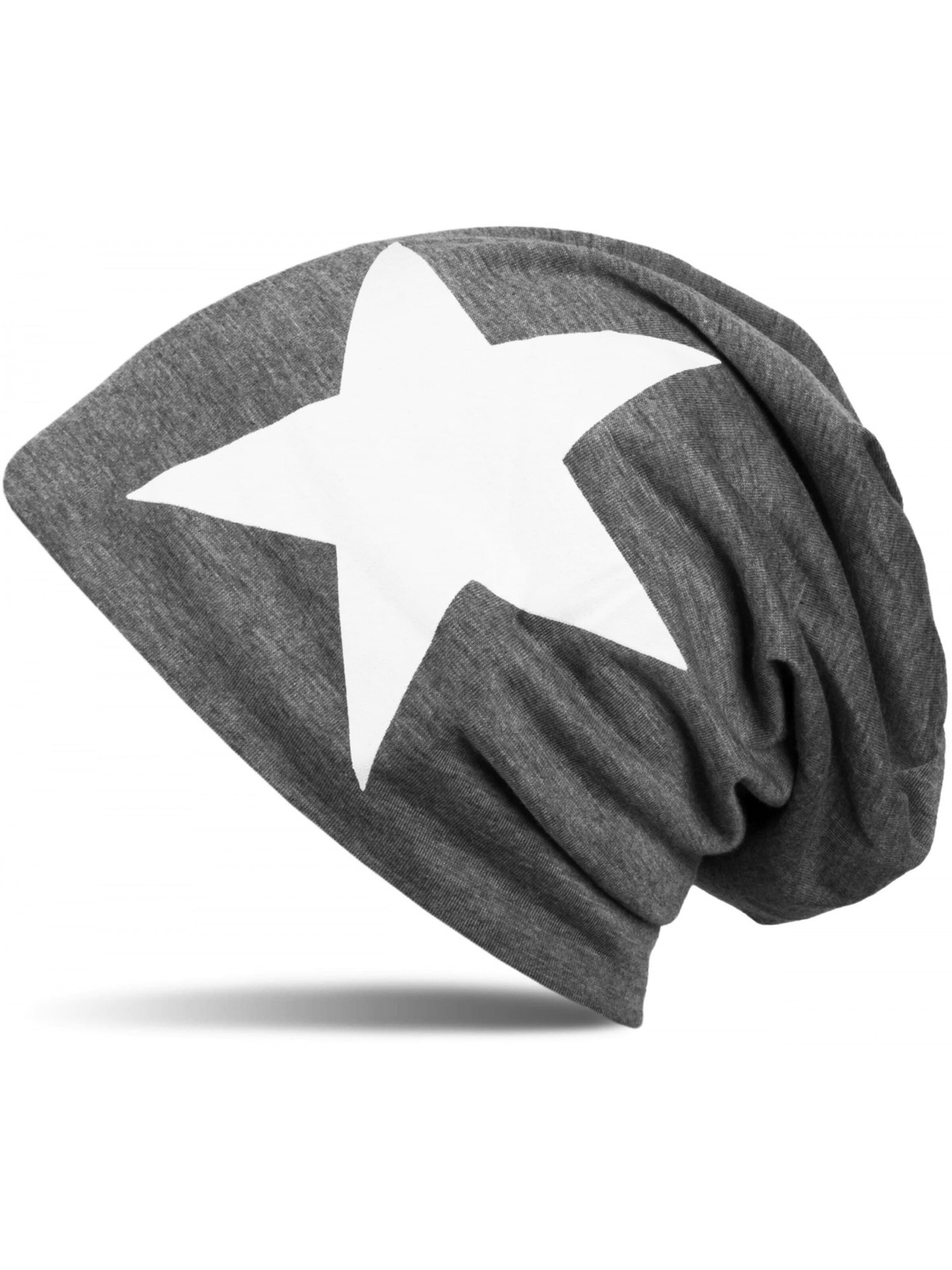 styleBREAKER Mütze 'Beanie mit Stern Print'‌‌‌‌‌‌‌ in Grau: Vorderseite