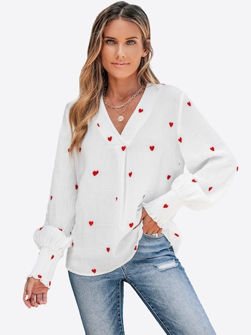 Cupshe - Blusa 'Embroidered Heart' em branco: frente