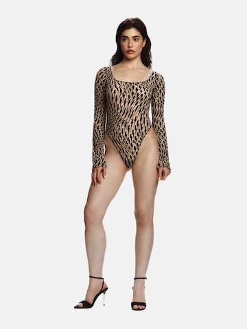 EKCENTRIK Blusenbody 'Thunderbeats Tattoo' in Beige