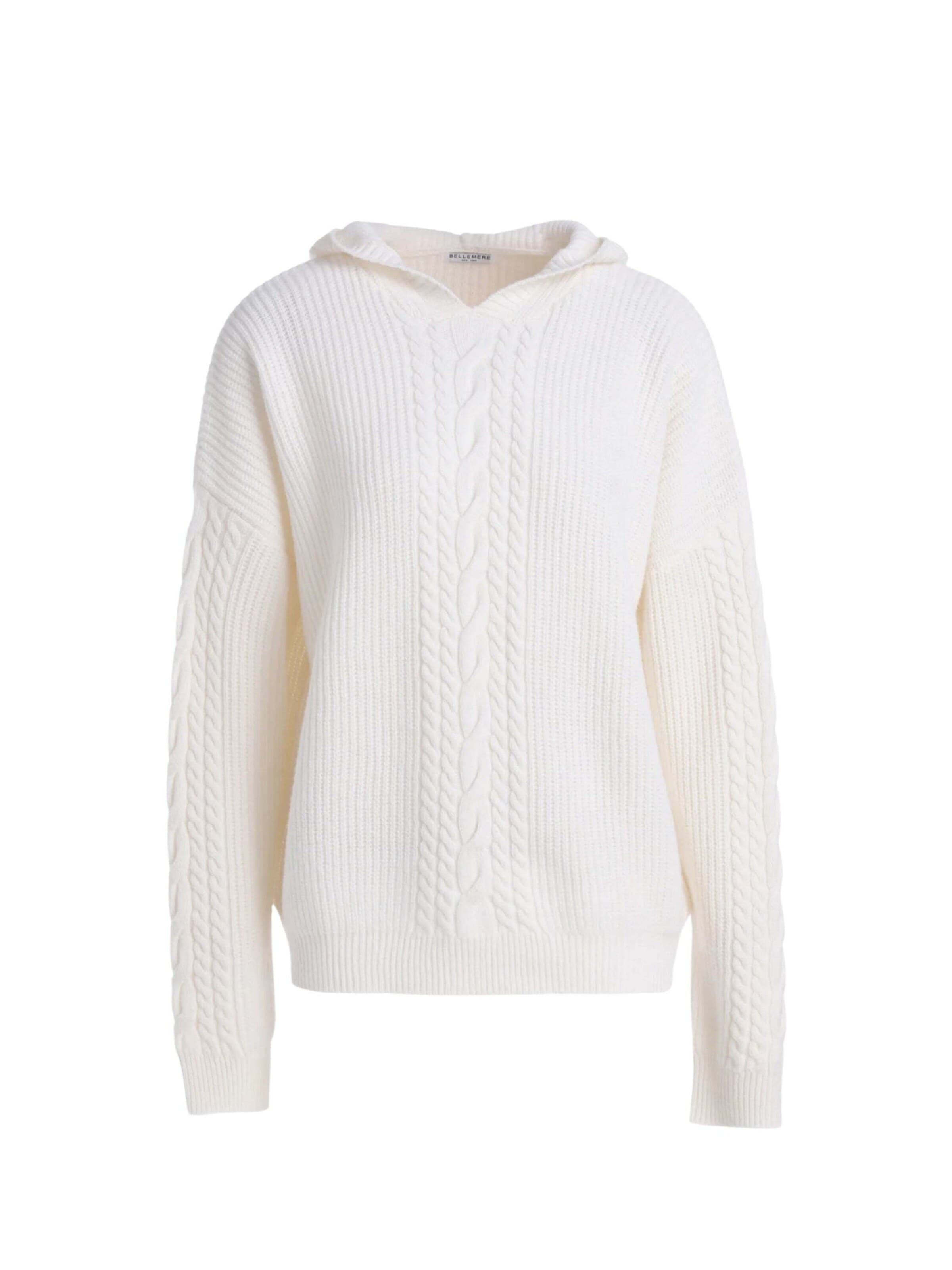 BELLEMERE NEW YORK Sweater 'Superfeiner Merinopullover mit einfachem Zopfmuster' in White: front