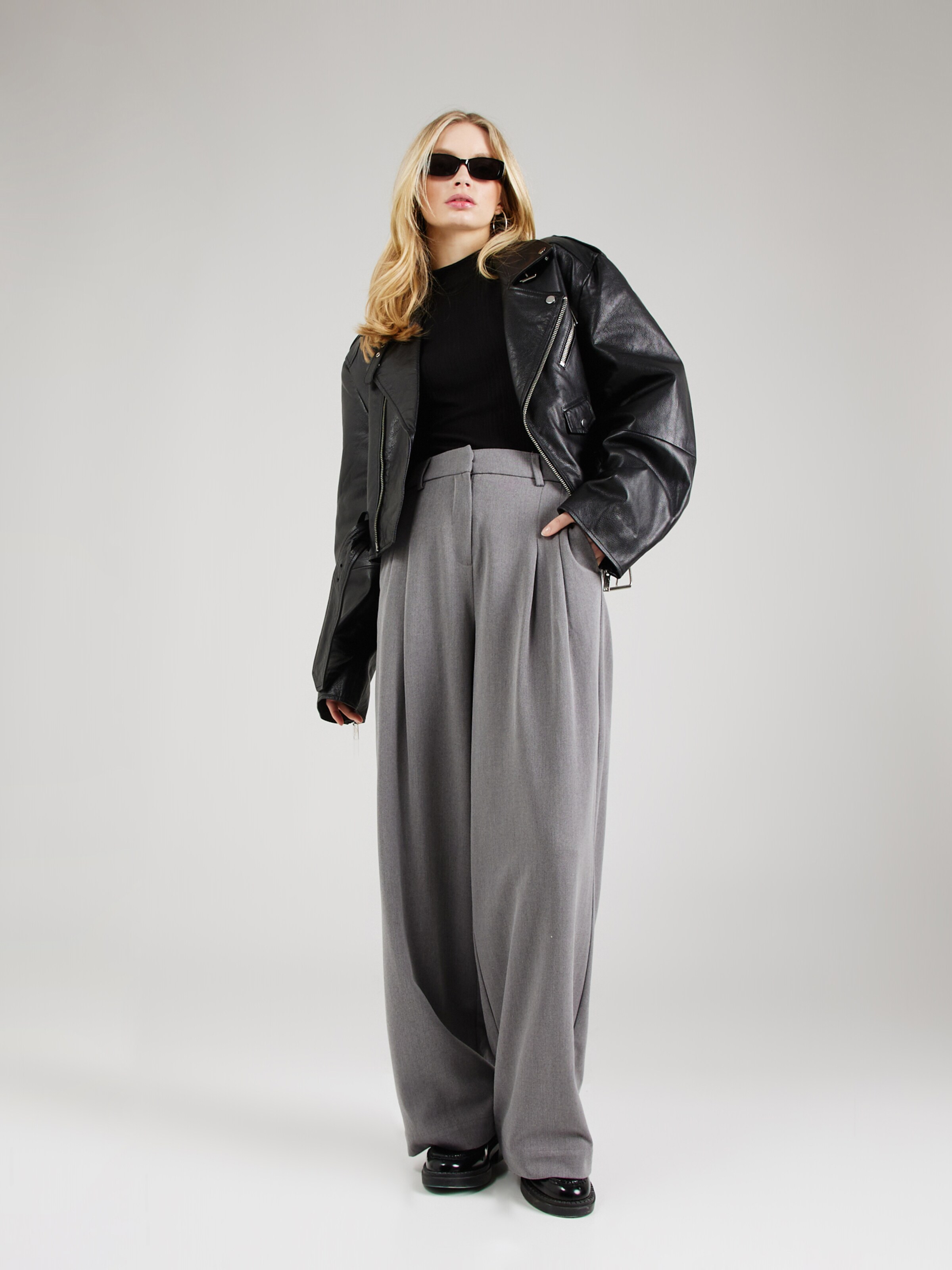 MSCH COPENHAGEN Wide leg Bandplooibroek 'Henrika' in Grijs | ABOUT YOU