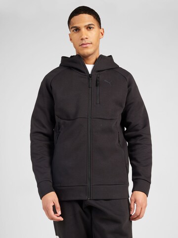 PUMA Athletic Zip-Up Hoodie 'TECH' in Black: front