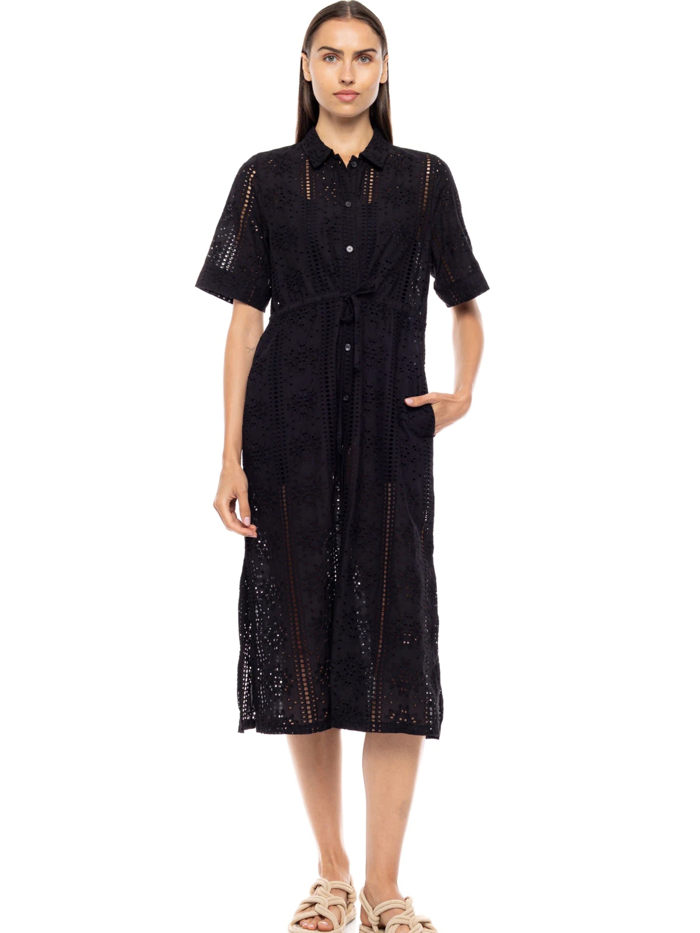 Pink Label Sommerkjole 'BEACHWEAR FLOWER EMBRODERY' i sort: forside
