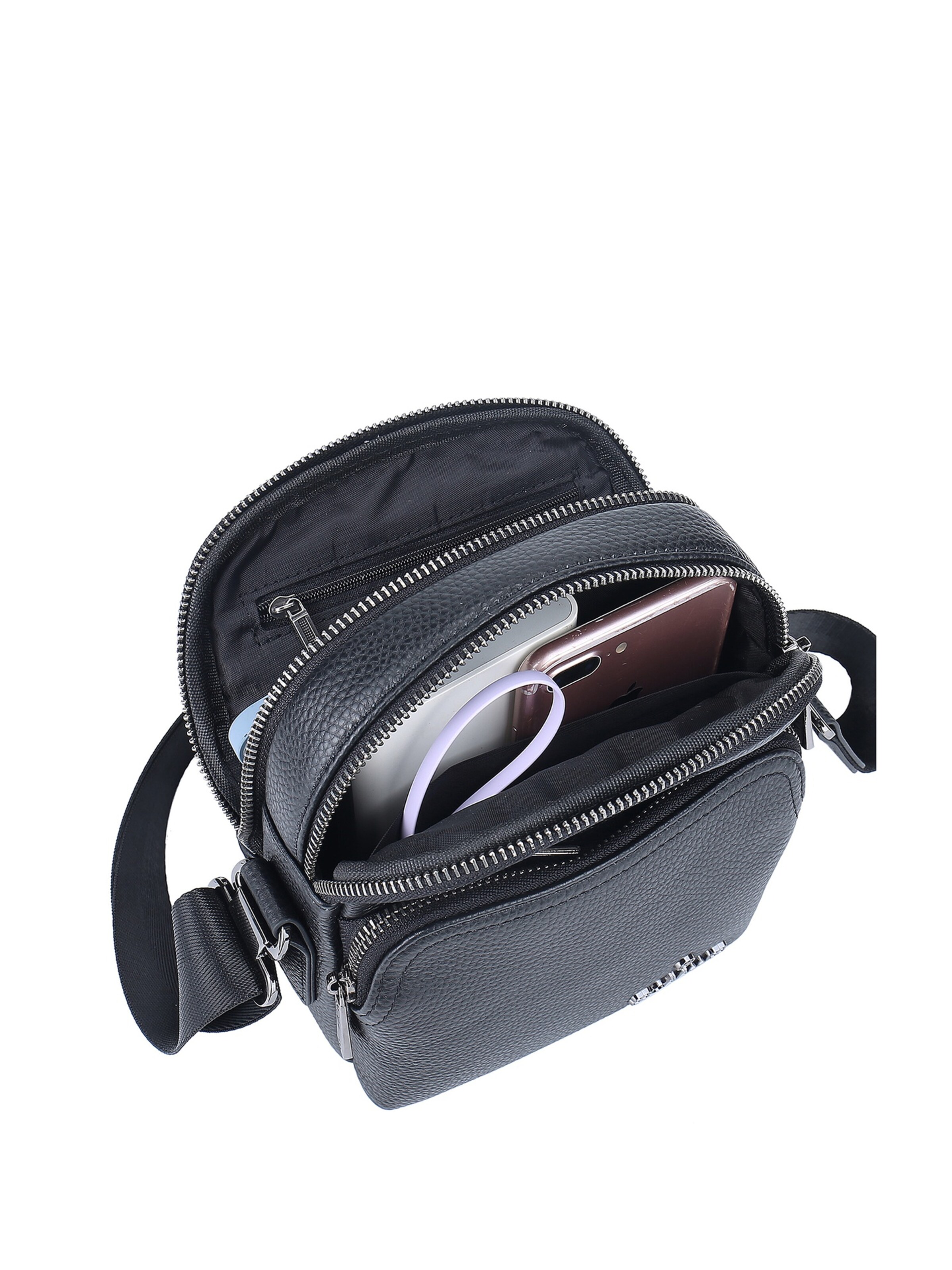 Borsa a tracolla 'Borsa a Tracolla Uomo Vera Pelle con Zip - B Cavalli' di B. Cavalli in nero
