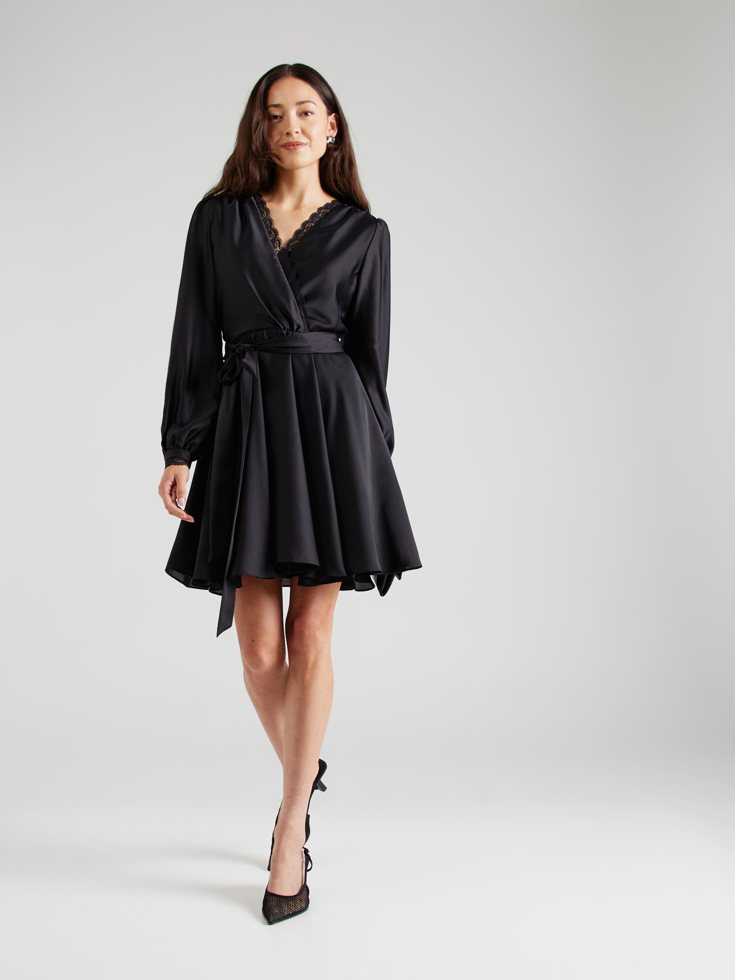 Black satin swing dress hot sale