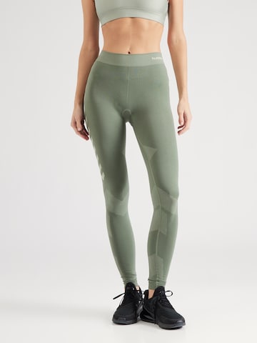 Skinny Pantalon de sport 'First' Hummel en vert : devant