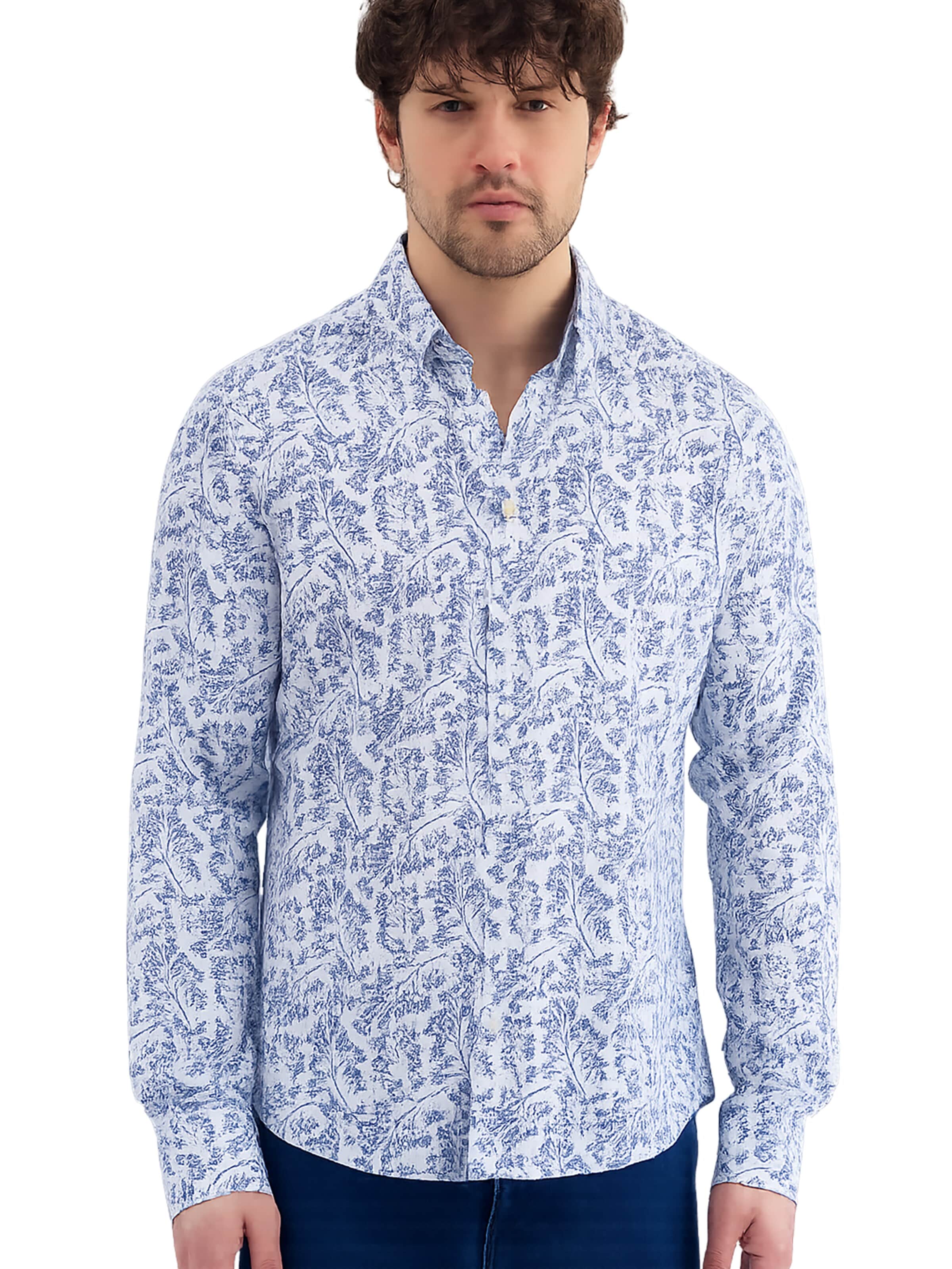 Slim fit Camicia business 'Leonardo Sport Linen Man Shirt White Blue' di 7Camicie in bianco: frontale