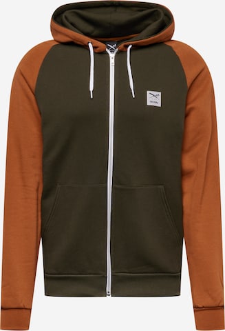 Iriedaily Zip-Up Hoodie 'De College 2' in Green: front