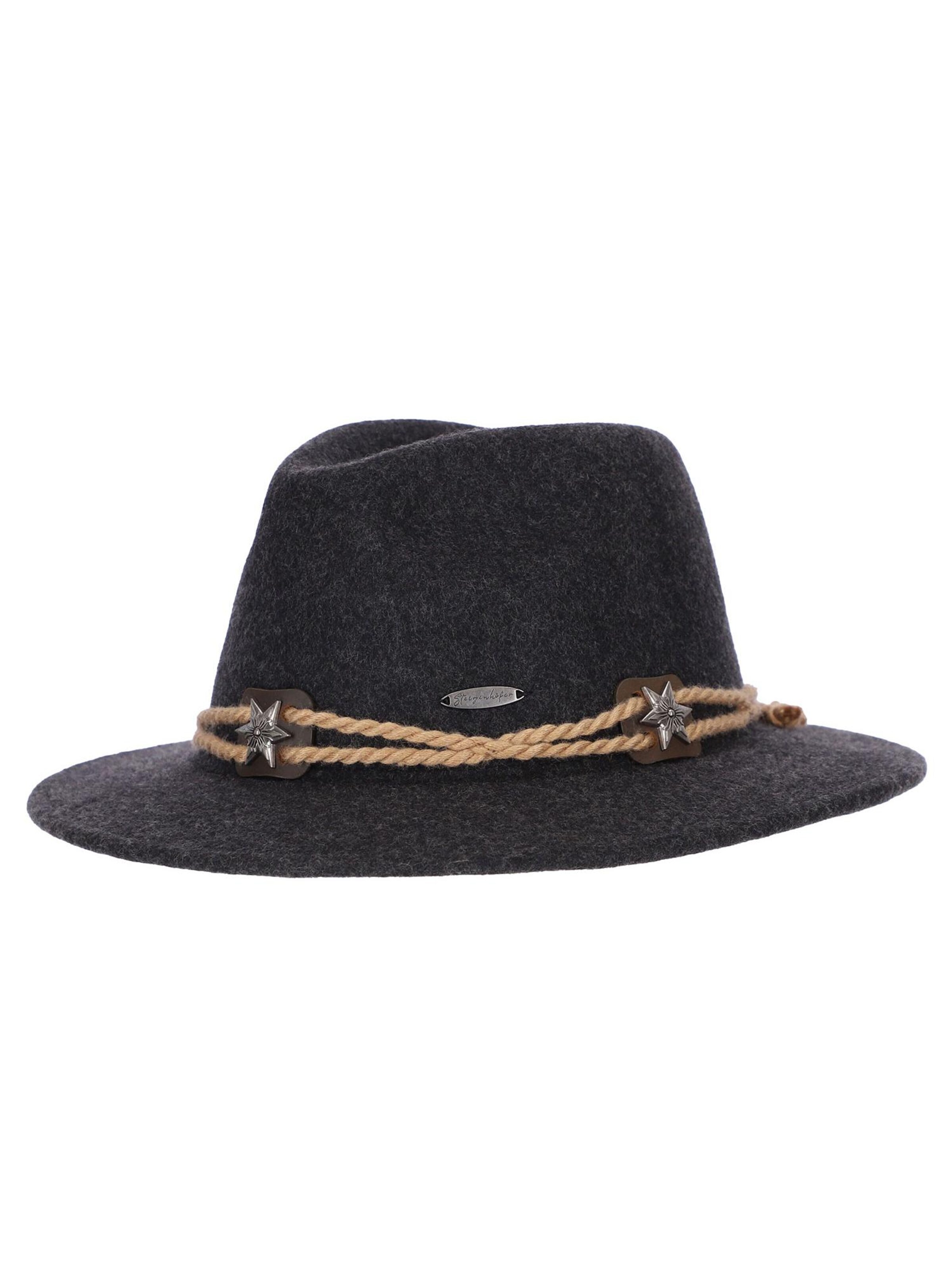 Steigenhöfer Traditional Hat 'Bayrischer Trachtenhut, Wanderhut Tiroler Art - Verstellbar - Mit Schweißband - 100% Schurwolle' in Black: front