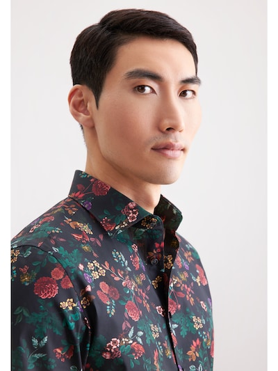 SEIDENSTICKER Chemise business 'Schwarze Rose' en sapin / violet foncé / rouge carmin / noir, Vue avec produit