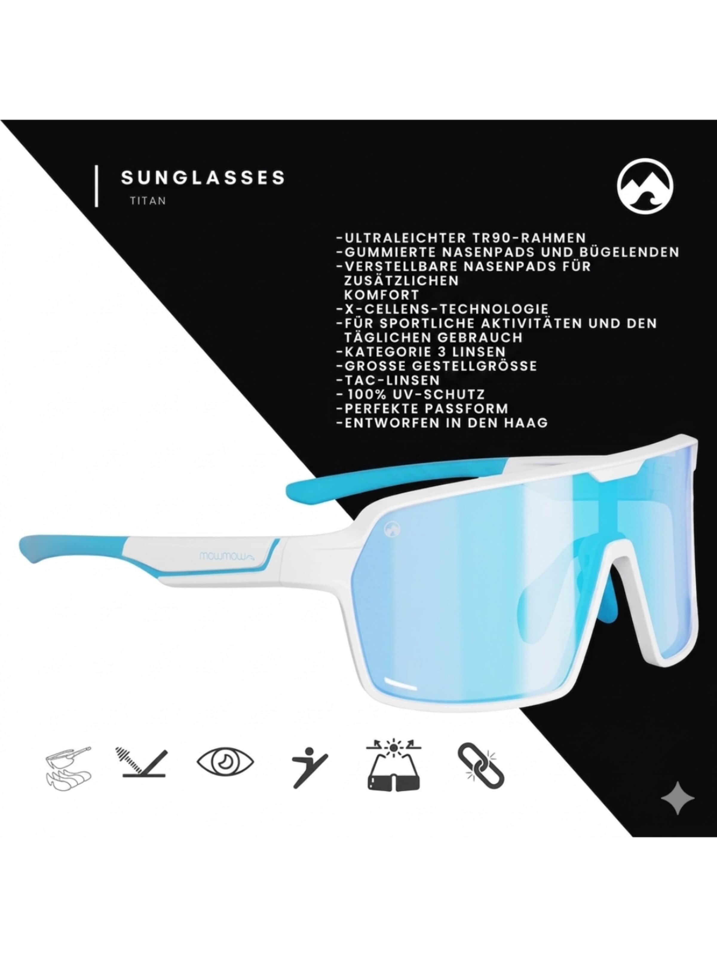 Occhiali da sole sportivi 'MowMow Titan Sunglasses - Sports Glasses - Cycling Glasses - Men - Women' di Mowmow in blu