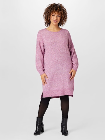 Fransa Curve Knitted dress 'Sandy' in Pink: front